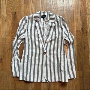 1.State Green Striped One Button Blazer